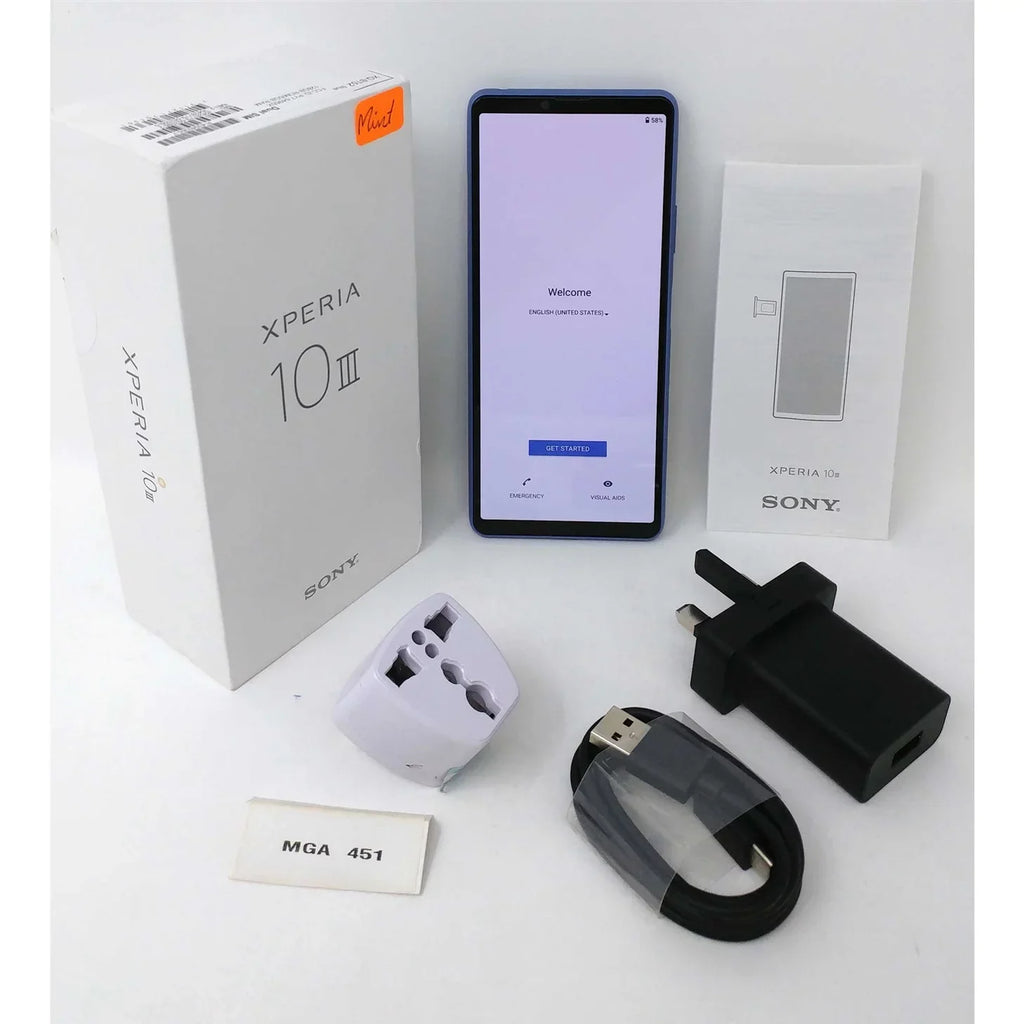 Pre-Owned Sony Xperia 10 III 5G 128GB XQ-BT52 6GB RAM GSM Factory Unlocked Smartphone - Blue (Like New)