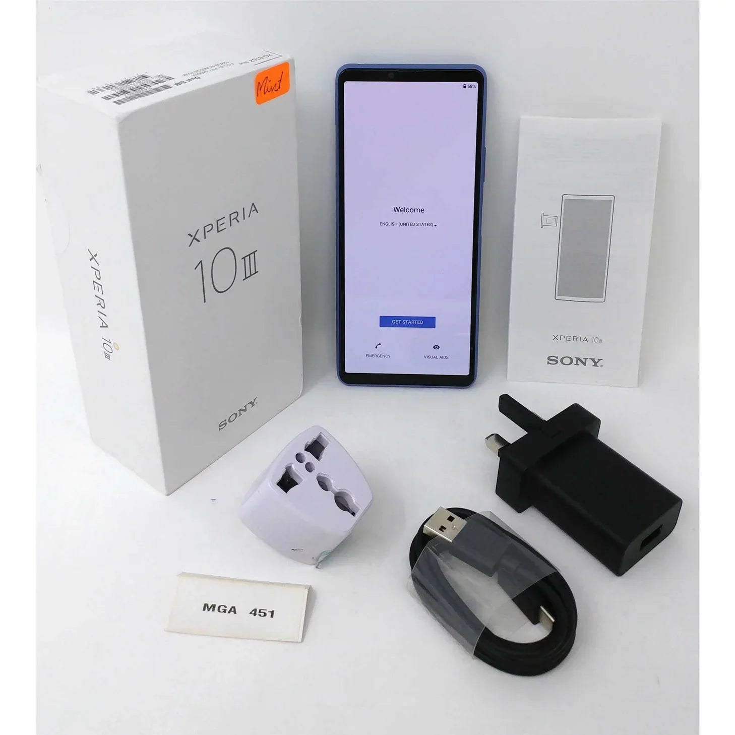 Pre-Owned Sony Xperia 10 III 5G 128GB XQ-BT52 6GB RAM GSM Factory Unlocked Smartphone - Blue (Like New)