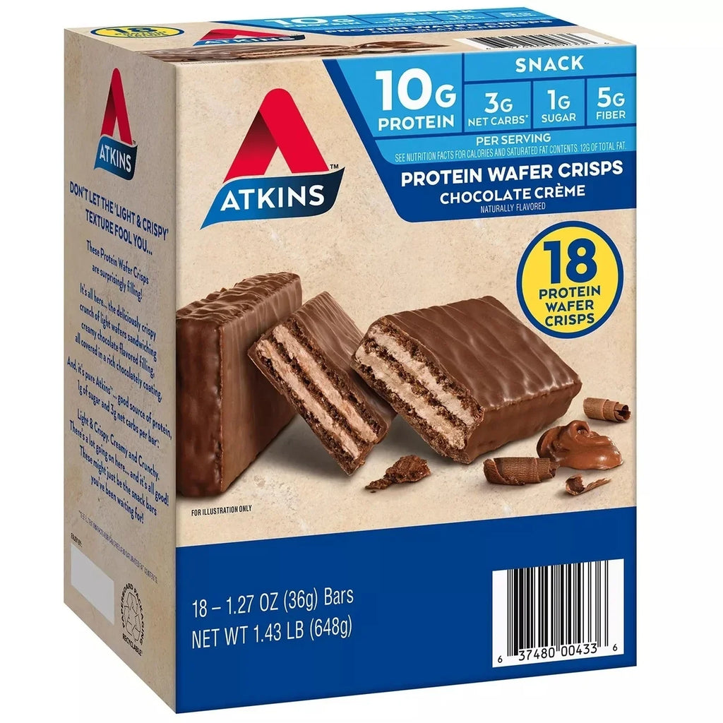 Atkins Protein Wafer Crisps ChocoLatitudee Creme 1.27 Ounce (Pack of 18)
