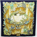 Pre-Owned Salvatore Ferragamo silk scarf leopard print plant pattern navy x ivory ladies (Good)