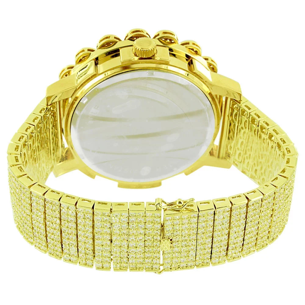 Canary Gold Tone Custom Pave Watch Solid Stainless Steel Back Genuine Diamond Dial Iced Out Flower Bezel Jo Rodeo Jojino
