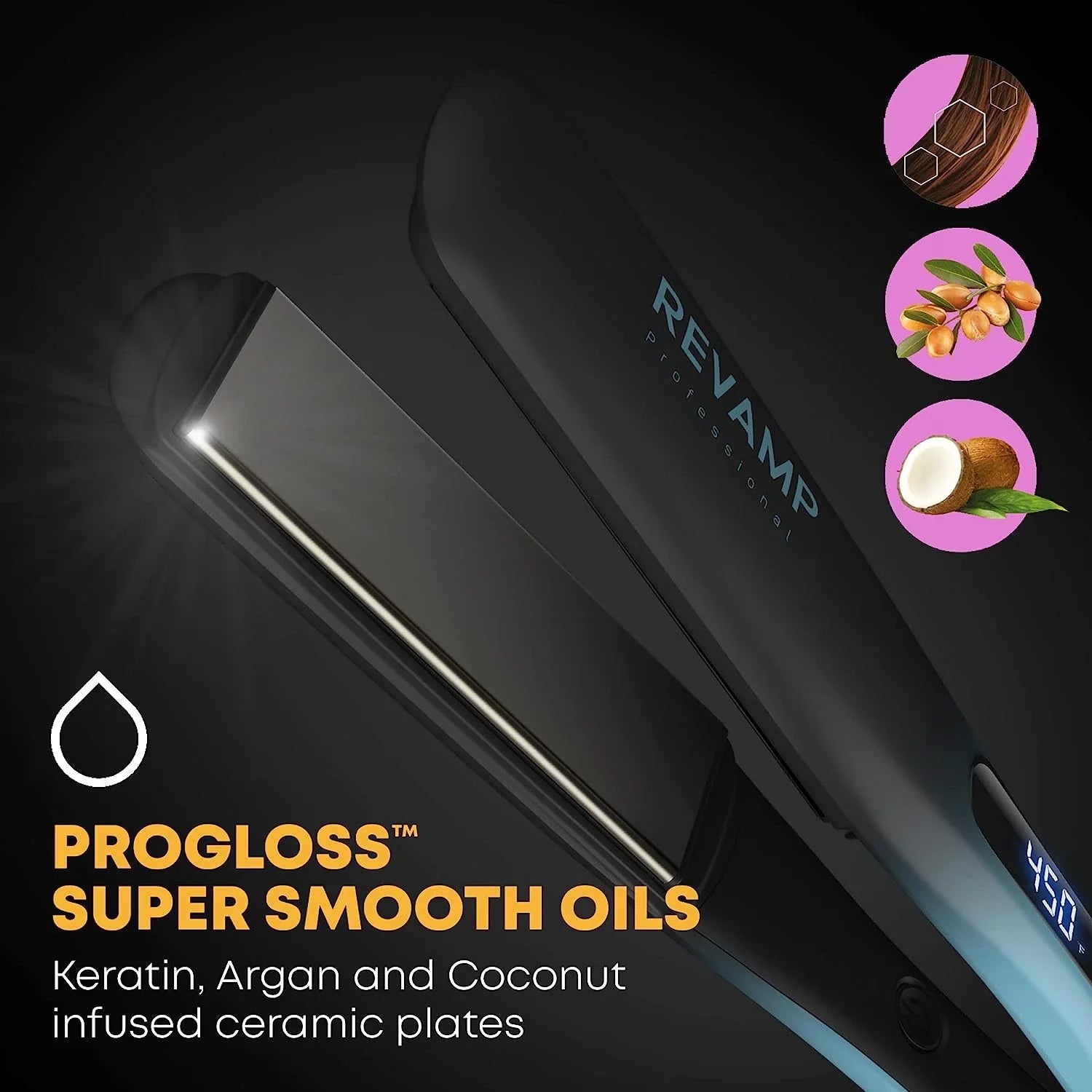 Revamp Progloss Wide Ultra X Shine 1.5-Inch FLatitude Iron Hair Straightener – Ceramic Hair Straightener with Keratin, Argan & Coconut Oil Infpre-owned Ceramic & Ionic PLatitudees, Ideal for Long, Thick, Curly Hair