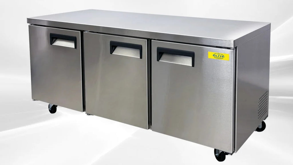 72 ins Commercial Three Door Undercounter Stainless Steel Refrigerator 15.5 Cu. ft.