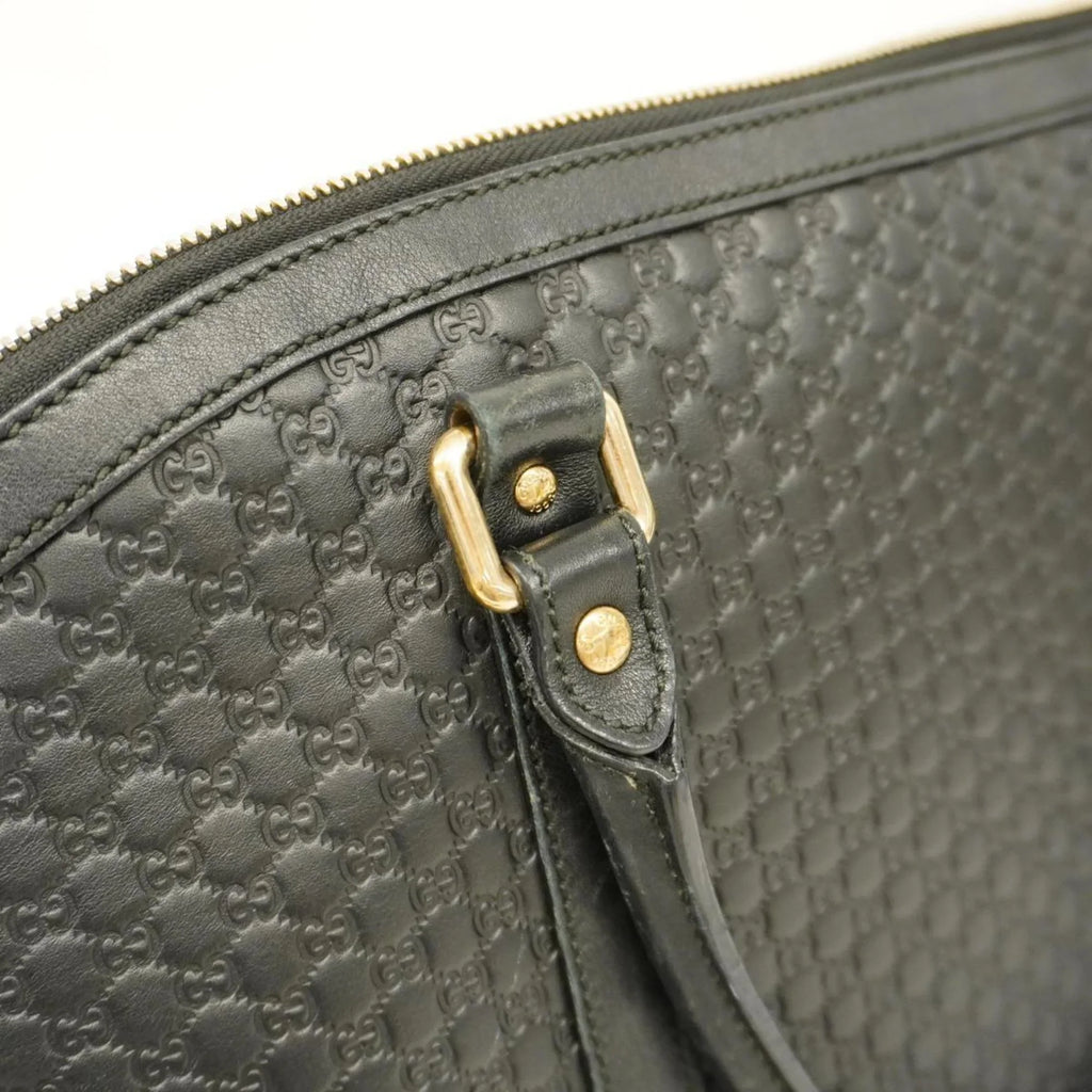 Pre-Owned Gucci Handbag Micro Guccisima 449658 Leather Black Gold Hardware Women's (Good)
