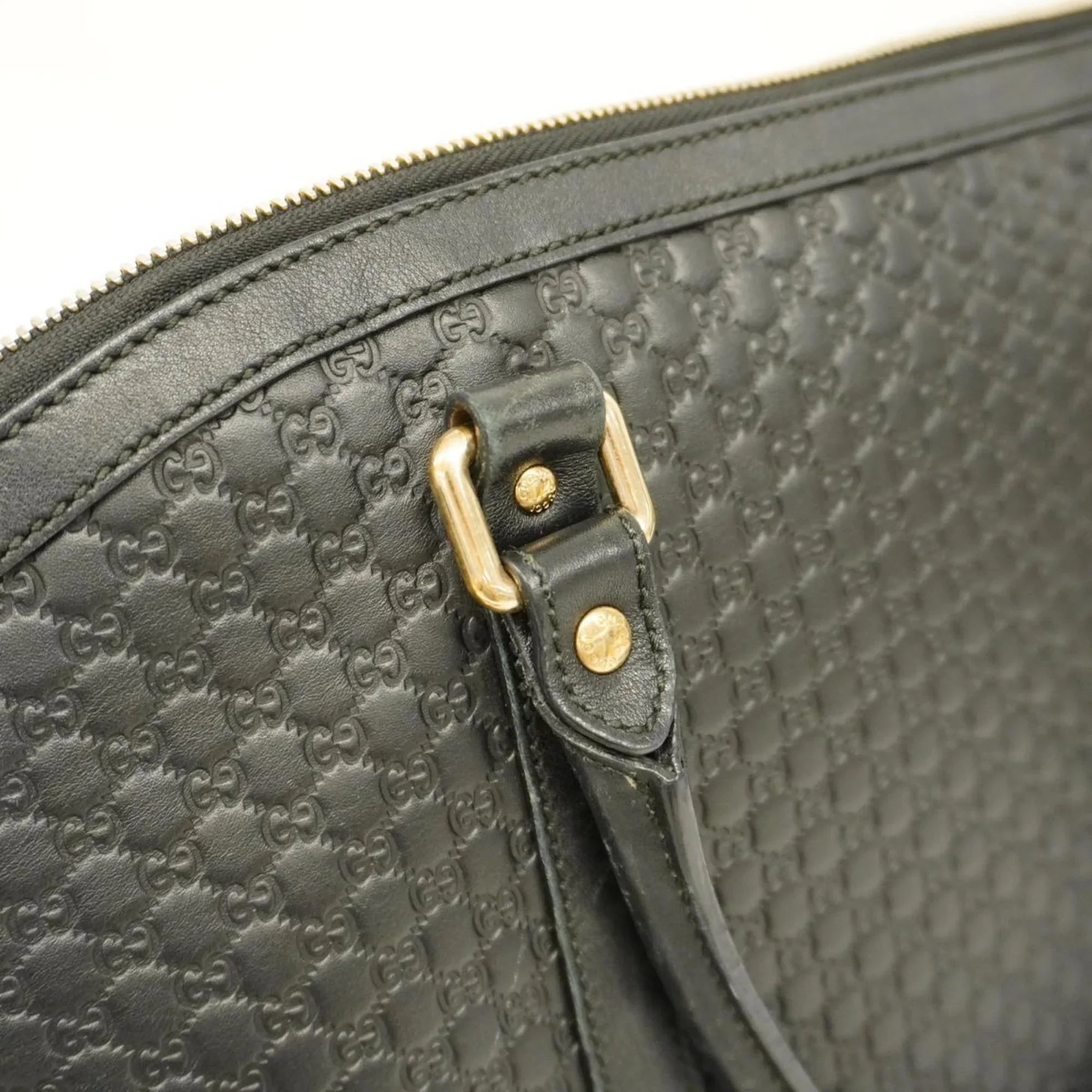 Pre-Owned Gucci Handbag Micro Guccisima 449658 Leather Black Gold Hardware Women's (Good)