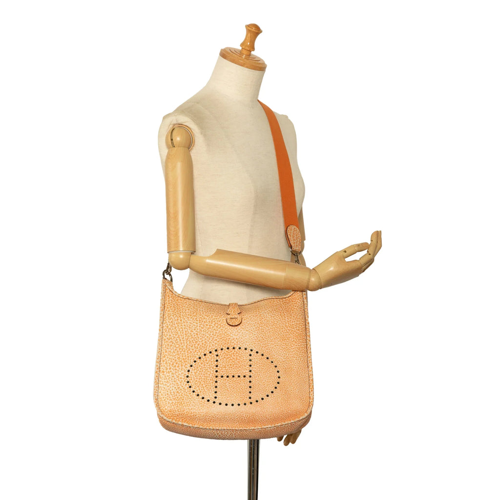 Pre-Owned Authenticated Hermès Dalmatian Buffalo Evelyne I PM Calf Leather Orange Crossbody Bag Unisex (Good)