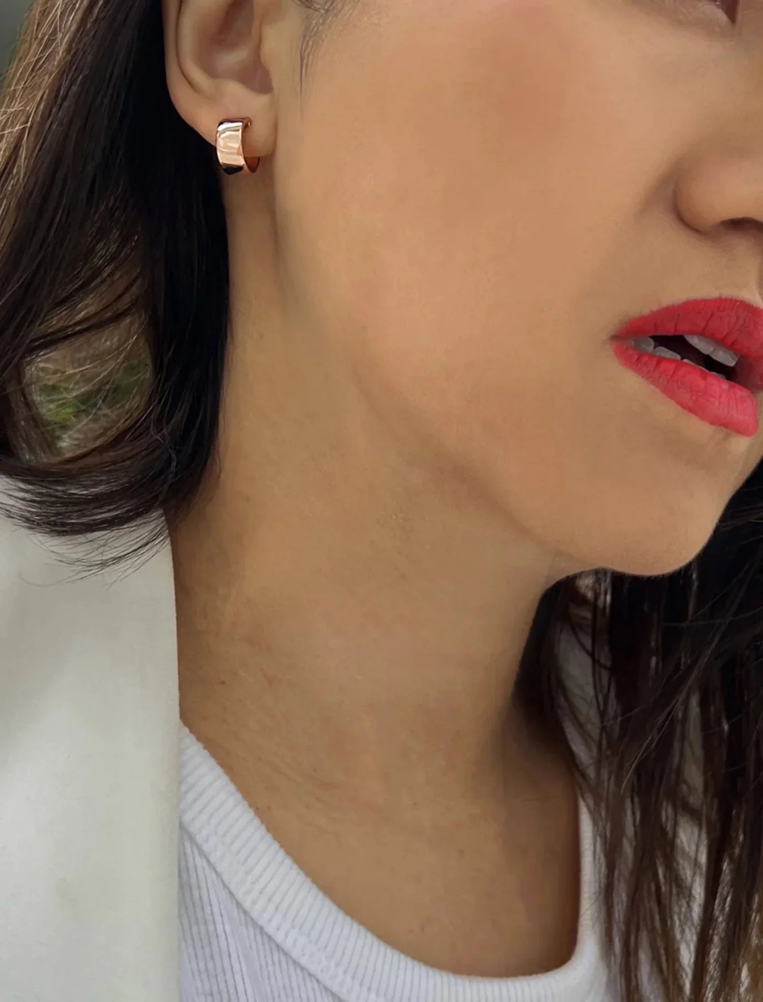 BOSS 18K ROSE GOLD OVER STERLING SILVER CHUBBY MINI HOOP EARRINGS