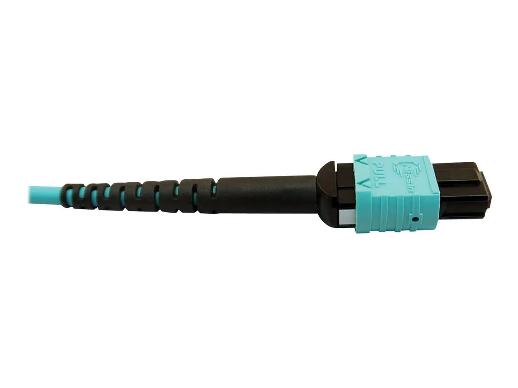Eaton Tripp Lite Series 400G Multimode 50/125 OM4 Plenum Fiber Optic Cable, 24F MTP/MPO-PC to (x2) 12F MTP/MPO-PC (F/F), Aqua, 5 m - Network cable - MTP/MPO/PC multi-mode (F) to MTP/MPO/PC multi-mode (F) - 5 m - fiber optic - 50 / 125 micron - OM4 -