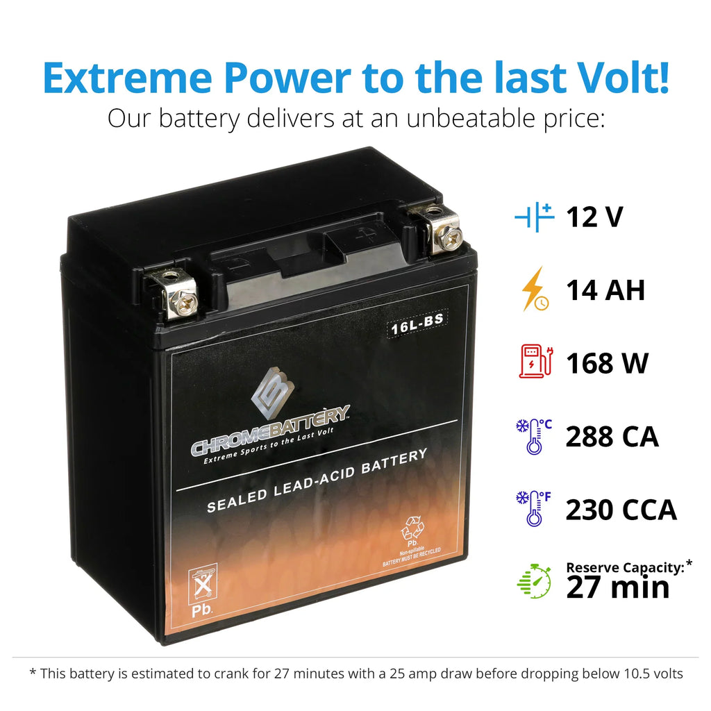 Chrome Battery YTX16L-BS (16L-BS 12 Volt,14 Ah, 230 CCA) Jet Ski Battery for Kawasaki Jl650 Sc 1995