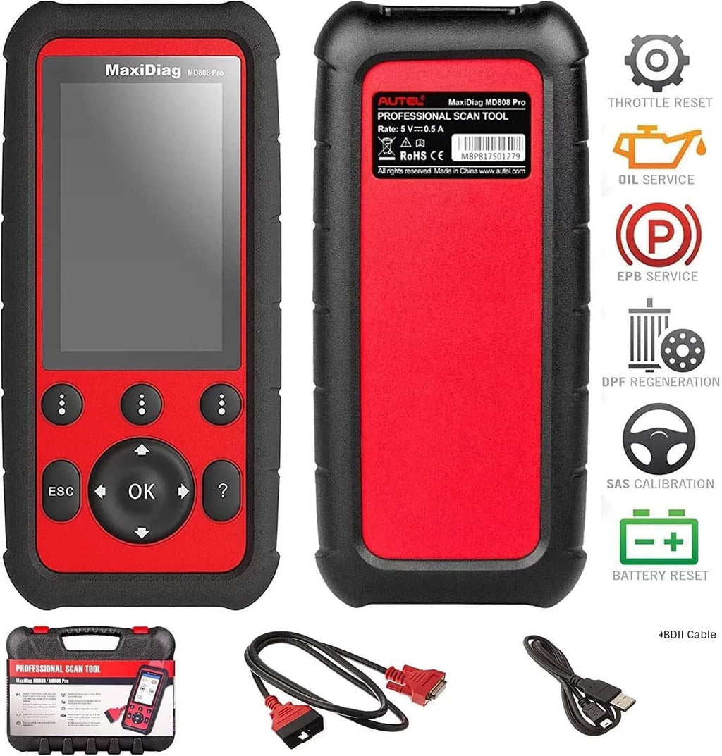 Autel MaxiDiag MD808 Pro With Extension Cable OBD2 Scanner Code Reader Read/Clear Codes DTC Lookup 7 Special Features Oil Reset Battery Reset EPB SAS BMS Upgraded MD806 MD802 AL329 AL529 AL609 AL629