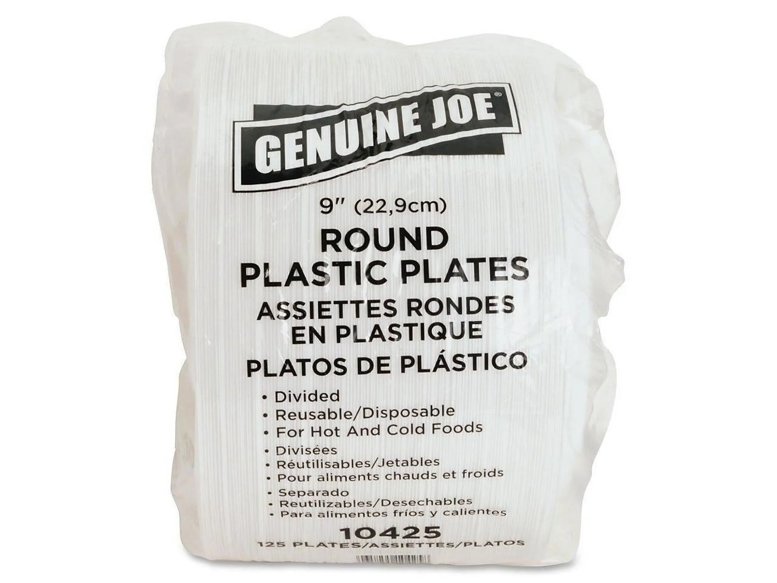 Genuine Joe 3-section Round Plastic PLatitudees, 9", 125 Pack, GJO10425