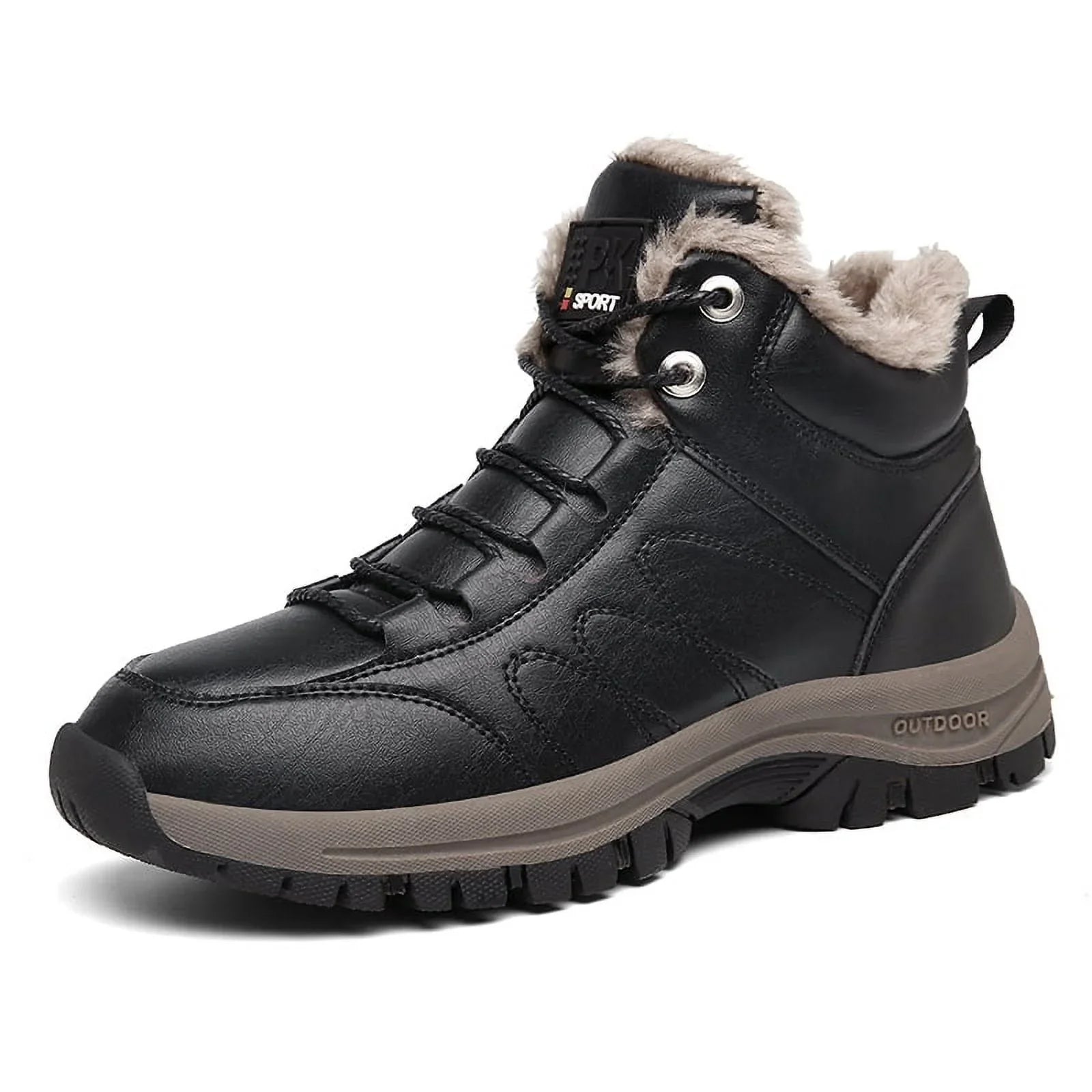 Lopsie Men's Snow Boots Waterproof Genuine Leather Hiking Outdoor Work Boots Black/Brown Size 11
