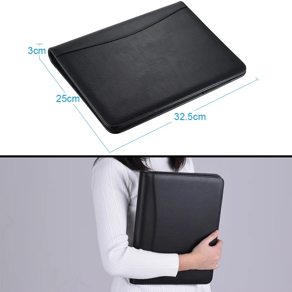 Aibecy Professional Business Portfolio Padfolio Folder Document Case Organizer A4 PU Leather with Business Card U Flash Disk Holder Memo Note Pad Loose- Loop