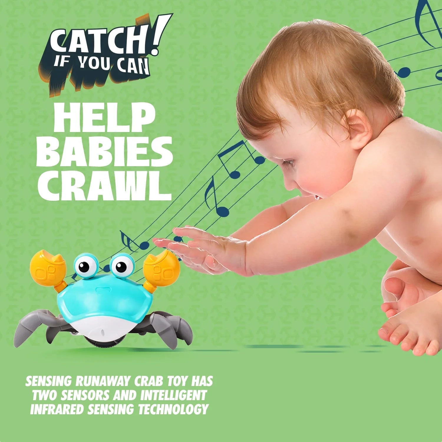 Sophron Sensory And Cute Crawling Crab For Little Kids 6-12 Years And Toddlers 0-6 Months Tummy Time, Learning Crawl And Psychical Development - Kids Favorite Entertaining Gift
