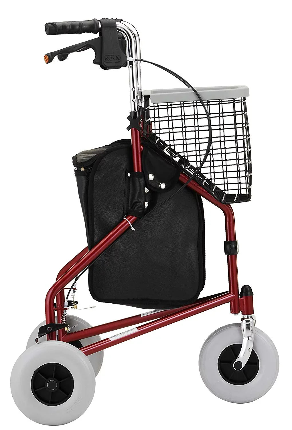 NOVA Traveler 3 Wheel RolLatitudeor Walker, All Terrain 8” Wheels, Includes Bag, Basket and Tray, Black