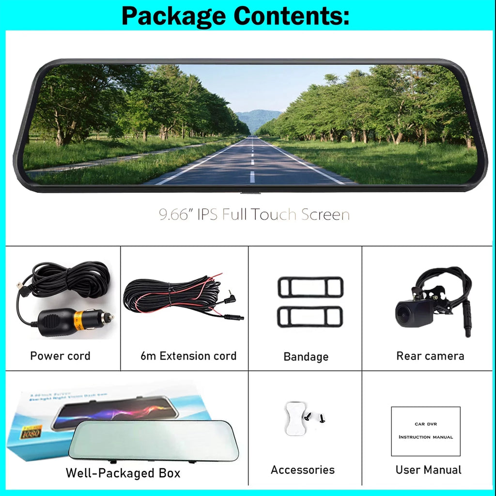 Erago Rear View Mirror Camera, Dash Cam Front and Rear Full Touch Screen  FHD 1080p for Car , Waterproof Backup WDR Camera, Night Vision, G-Sensor, Parking Moniter