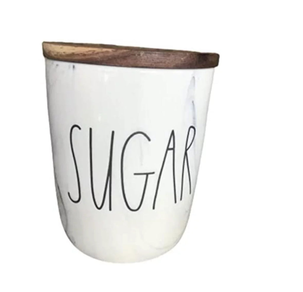 Rae Dunn Home SUGAR Canister Marble with wood lid (SMALL size)