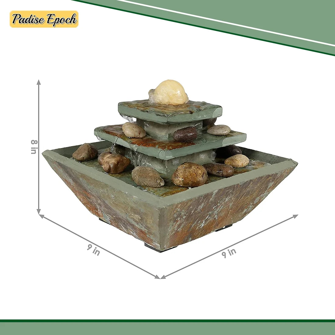 Ascending SLatitudee Tie Tabletop Water Fountain with LED Light and Polished Stone Ball - Corded Electric - Home Decor Accent for Office, Bedroom or Living Room - 8 Inch