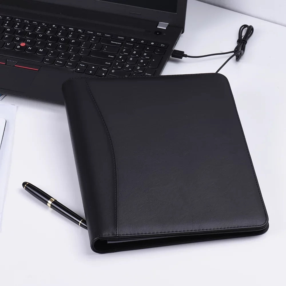 Aibecy Professional Business Portfolio Padfolio Folder Document Case Organizer A4 PU Leather with Business Card U Flash Disk Holder Memo Note Pad Loose- Loop