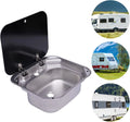 Miumaeov RV Kitchen Sink Stainless Steel Hand Wash Basin Sink With Tempered Glass Lid Outdoor RV Single Bowl Hand Wash Basin Sink For Caravan, Camper And Kitchen