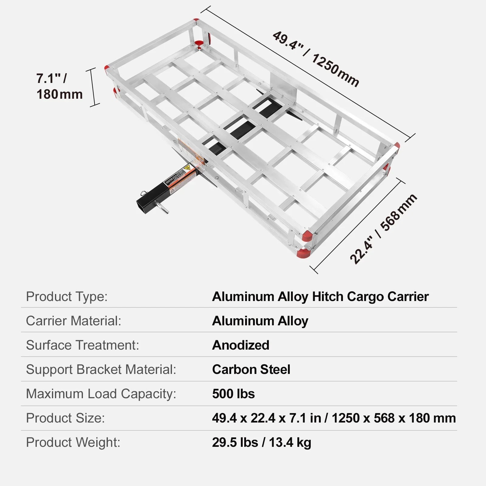 SKYSHALO 500lb Hitch Mount Cargo Carrier 47 x 20 x 6 in Aluminum For 2" Receiver