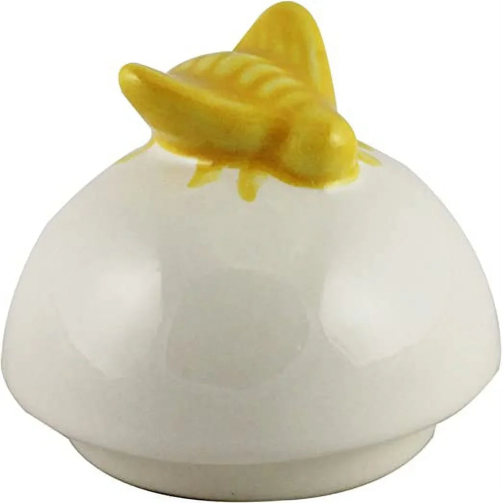Rae Dunn Ceramic HONEY Pot Ivory with Black LL Letters Yellow Bee on Lid and Wooden Dipper Kitchen