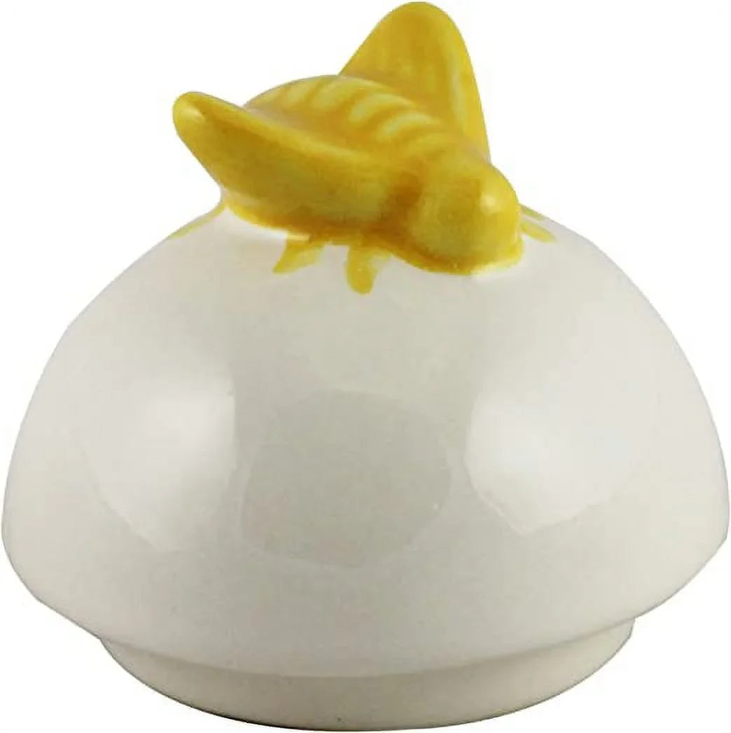 Rae Dunn Ceramic HONEY Pot Ivory with Black LL Letters Yellow Bee on Lid and Wooden Dipper Kitchen