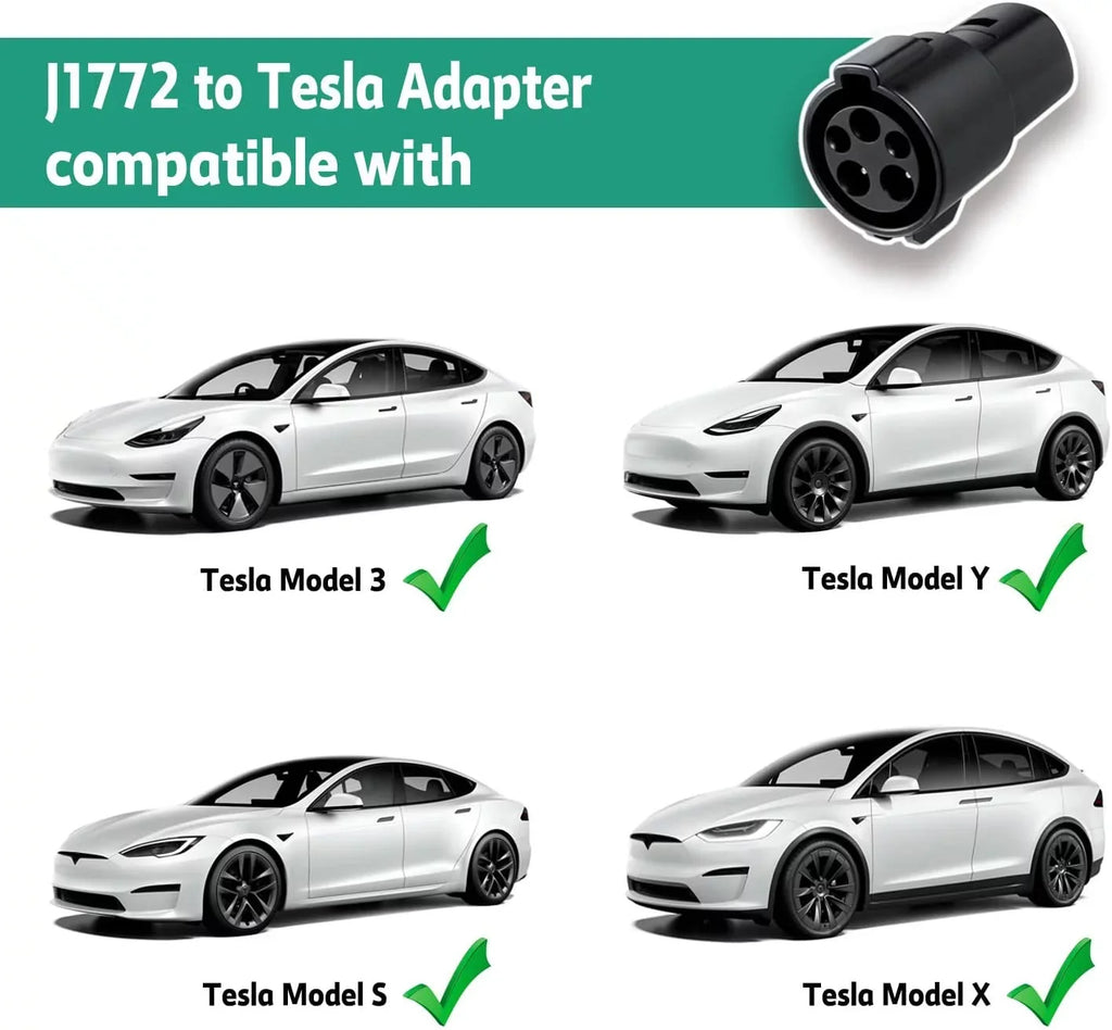 Campmoy Tesla to J1772 Adapter, 60A & 250V AC - Compatible with SAE J1772 Electric Vehicle (EV) Chargers (Black)