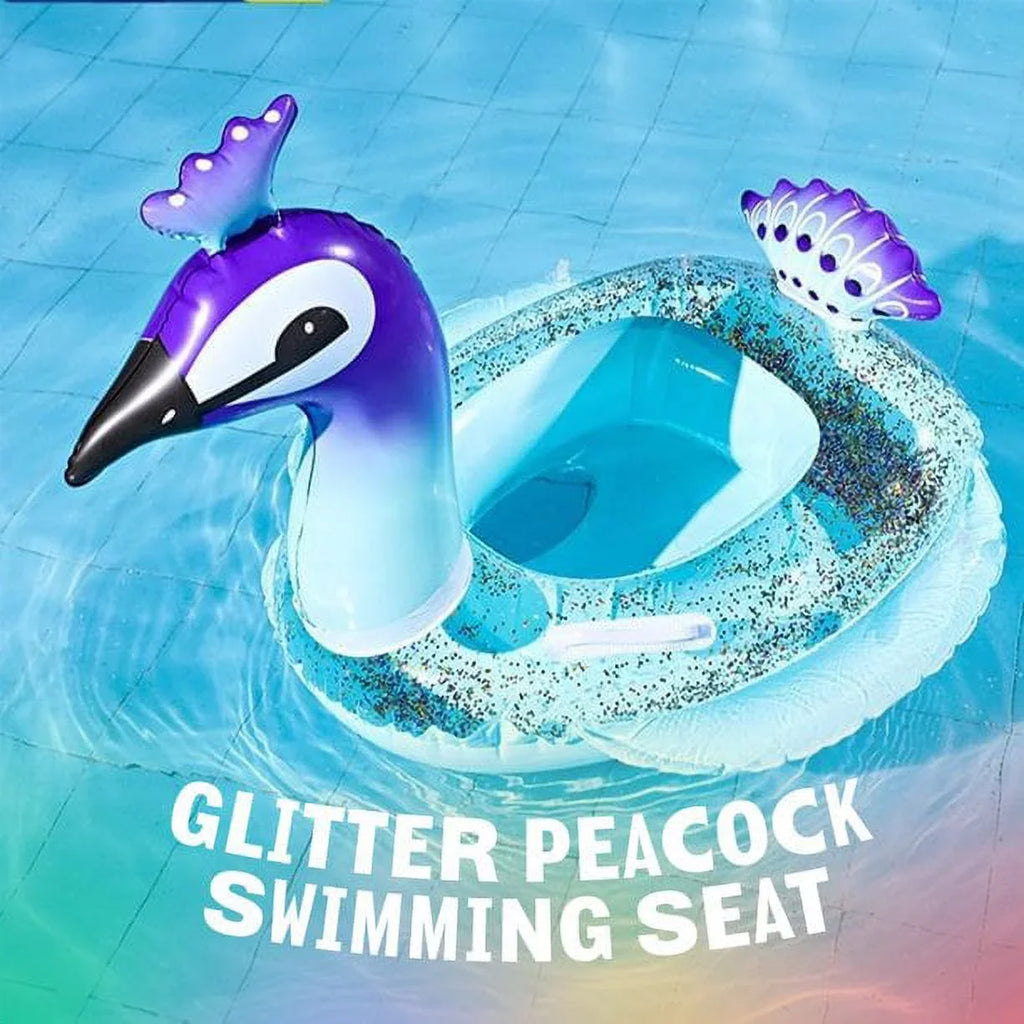 Cherry InfLatitudeable Swimming Pool Glitter Float Toys Peacock Designed with Fast Valves Summer Fun Beach Party Lounge Raft Decorative Water Game for Kids | 48 Inch