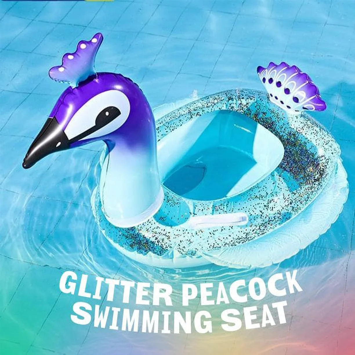 Cherry InfLatitudeable Swimming Pool Glitter Float Toys Peacock Designed with Fast Valves Summer Fun Beach Party Lounge Raft Decorative Water Game for Kids | 48 Inch