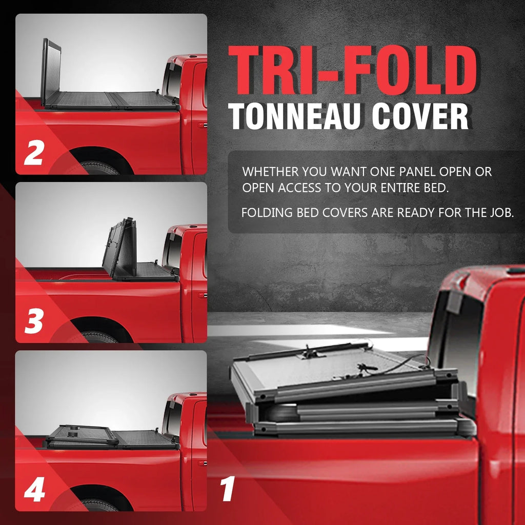 DNA Motoring TTC-HARD-028 For 2009 to 2022 Ram Truck 1500 / 3500 Fleetside 6.5Ft Short Bed Hard Solid Tri -Fold Tonneau Cover
