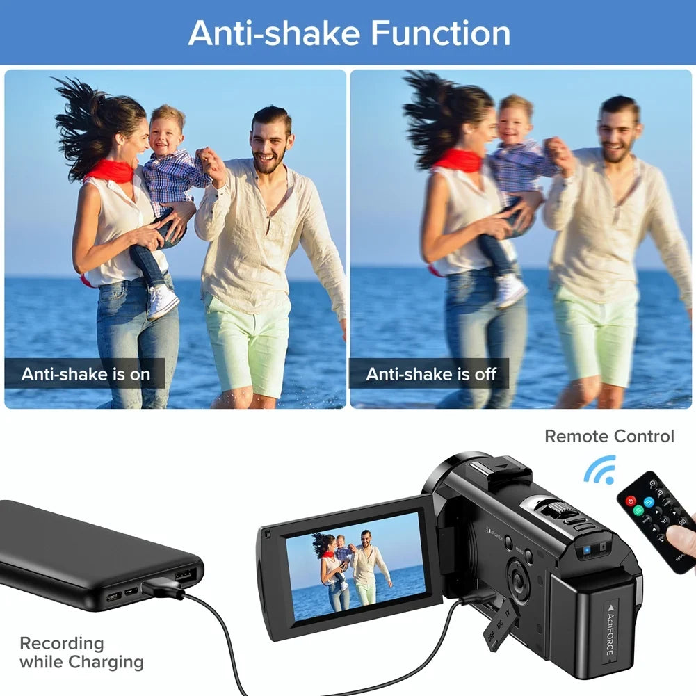 Video Camera Camcorder YouTube Vlogging Camera FHD 1080P 30FPS 24MP 16X Digital Zoom 3" LCD 270 Degrees Rotatable Screen Digital Camera Recorder with Microphone,Remote Control,2 Batteries