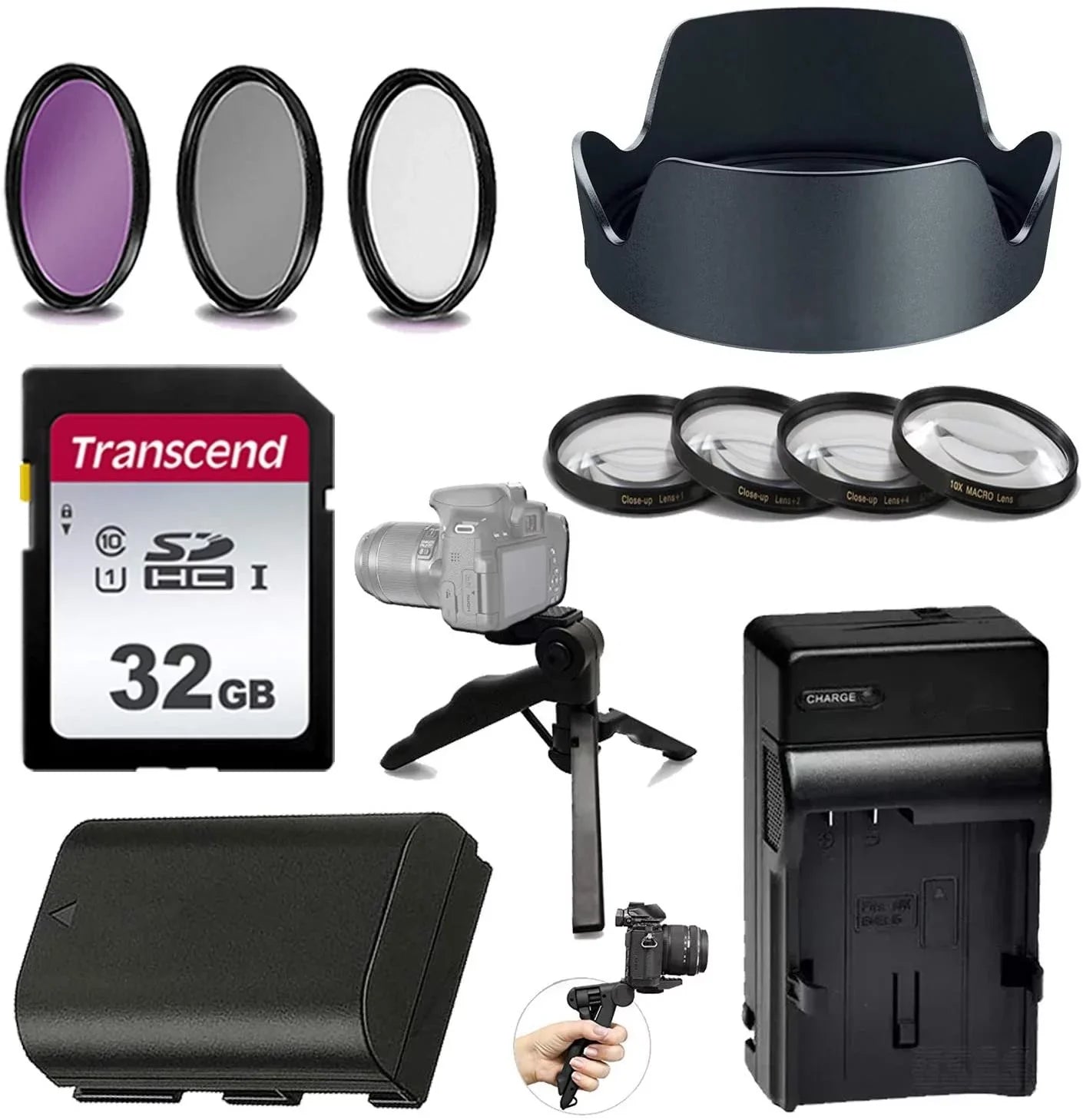 12pc- Kit for Canon EOS 5DS, 5DS R, 5D Mark IV, 5D Mark III, 5D Mark II, 6D Mark II, R with 24-105mm Lens,Kit Includes : Replacement LP-E6N Battery, 77mm 4-Piece Macro Lens Kit, PZ EW-83M Hood & More