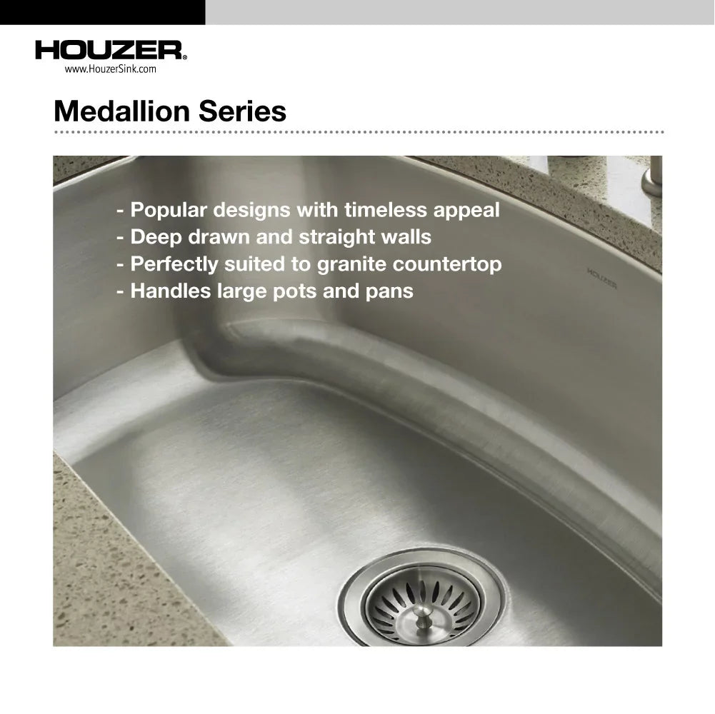 Houzer MC-3210SL-1 32-1/2" x 18-1/2" x 14-15/16" 32-1/2" x 20-11/16" Stainless Steel Undermount 70/30 Double Bowl Kitchen Sink