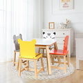 5 Piece Kids Table and Chair Set Toddler Table Cartoon Animals Kids  Wood Table with 4 Chairs Set for Learning Playing Crafts Drawing White