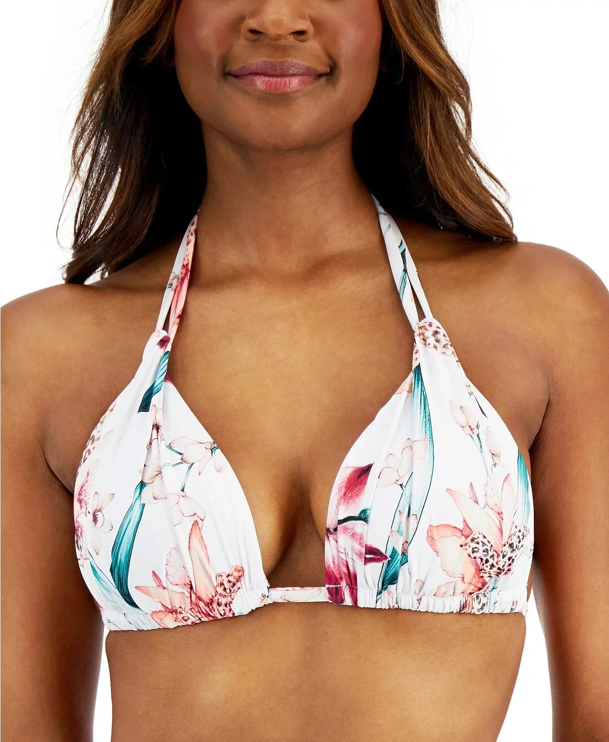 LA BLANCA Women's White Stretch Tie Triangle Sweetheart Fixed Cups Halter Swimsuit Top 12