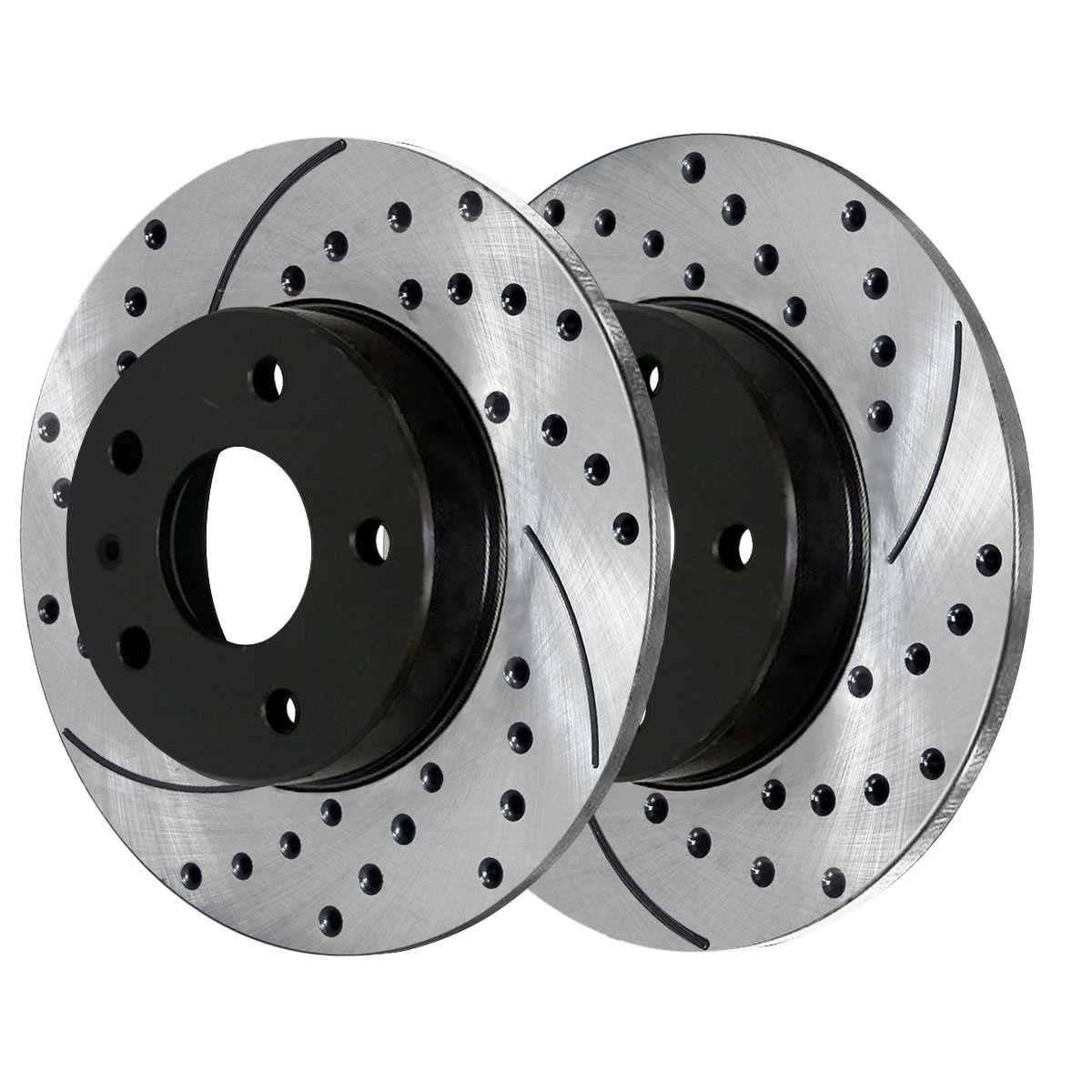 AutoShack Front and Rear Drilled Slotted Brake Rotors Black and Ceramic Pads Kit Replacement for 2000 Volkswagen Beetle 2002 2003 2004 2005 2006 Golf 2007 2008 2009 2010 Golf City 1.9L 2.0L FWD