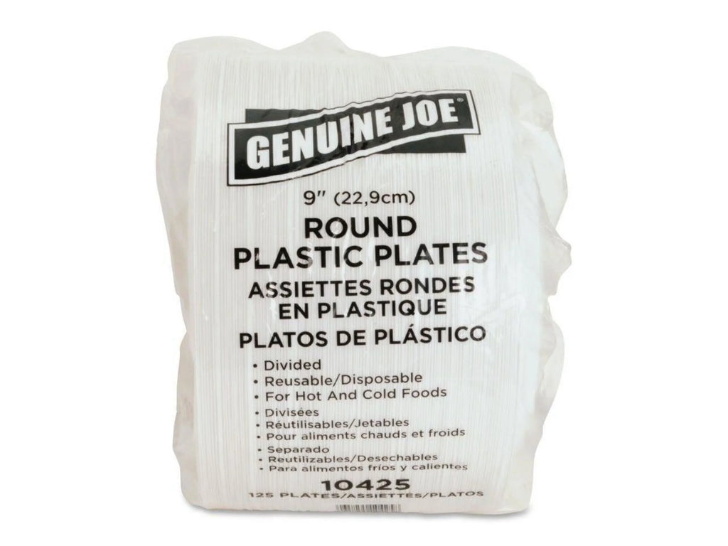 Genuine Joe 3-section Round Plastic PLatitudees, 9", 125 Pack, GJO10425