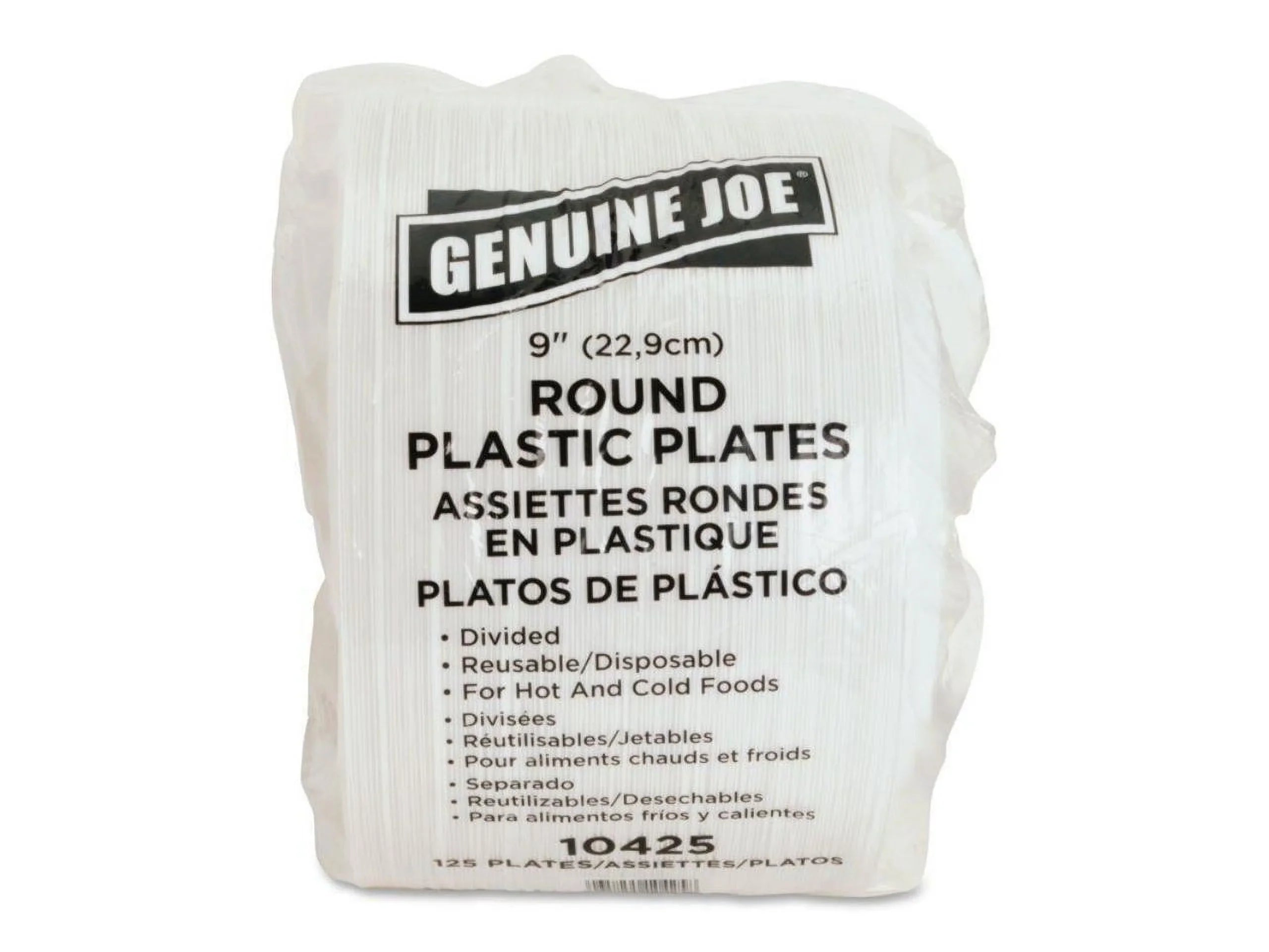 Genuine Joe 3-section Round Plastic PLatitudees, 9", 125 Pack, GJO10425