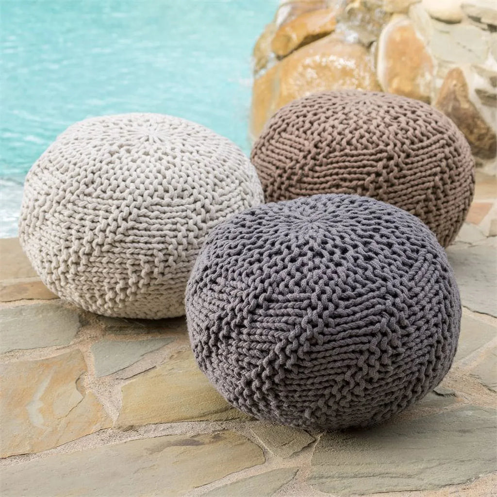 Noble House Aria Handcrafted Modern Fabric Outdoor Weave Pouf in Dark Gray