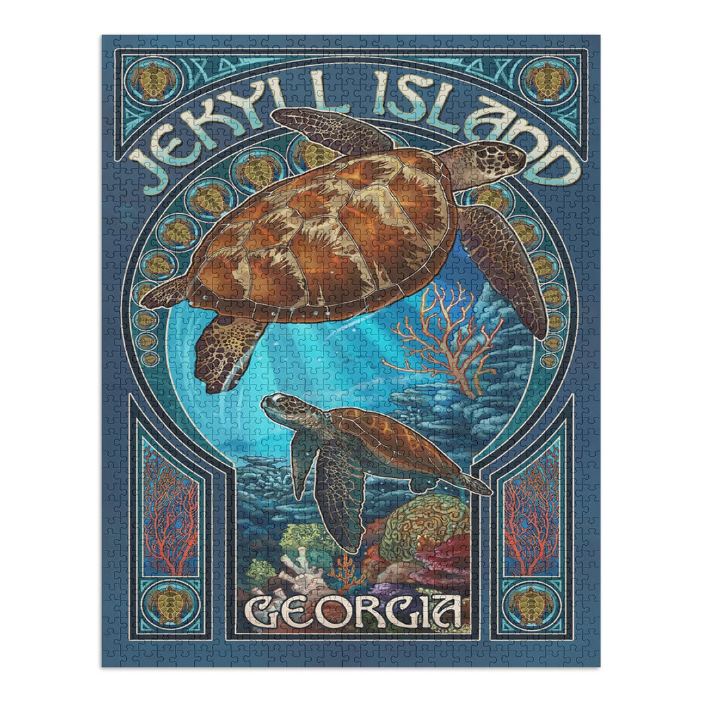 Jekyll Island, Georgia, Sea Turtle Art Nouveau (1000 Piece Puzzle, Size 19x27, Challenging Jigsaw Puzzle for Adults and Family, Made in USA)