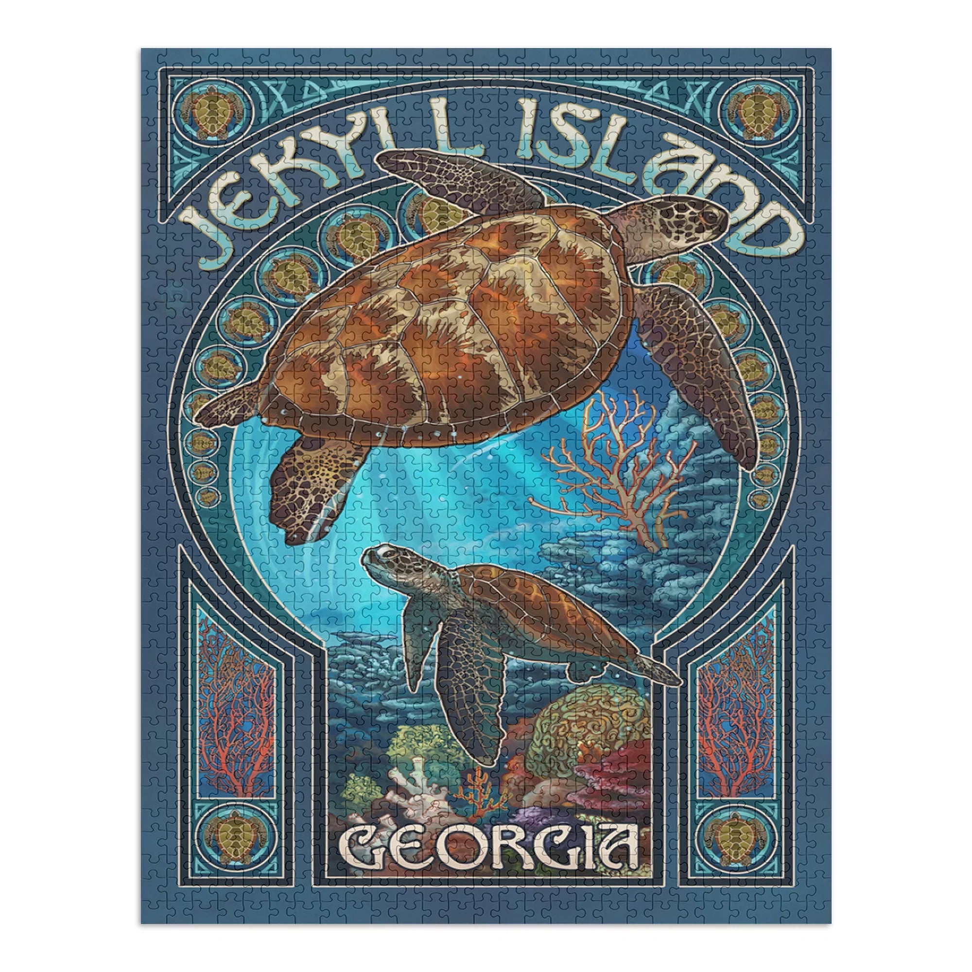 Jekyll Island, Georgia, Sea Turtle Art Nouveau (1000 Piece Puzzle, Size 19x27, Challenging Jigsaw Puzzle for Adults and Family, Made in USA)