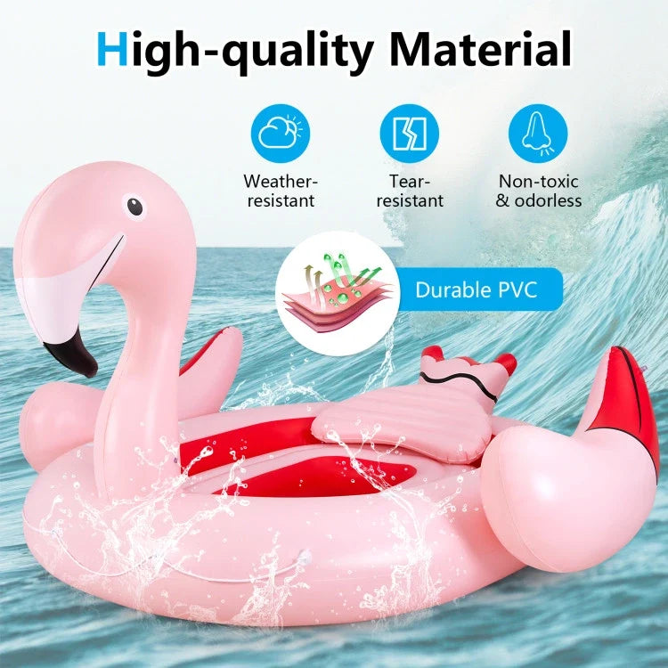 6 People InfLatitudeable Flamingo Floating Island with 6 Cup Holders for Pool and River