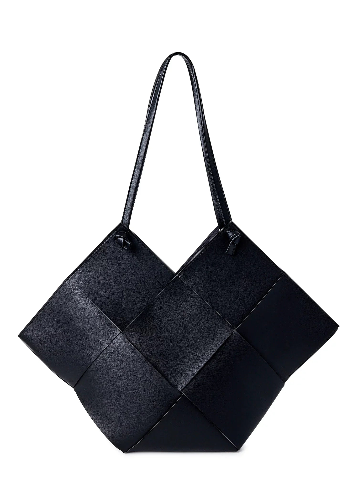 Jane & Berry Women's Large Woven Faux Leather Shoulder Bag with Pouch, Black