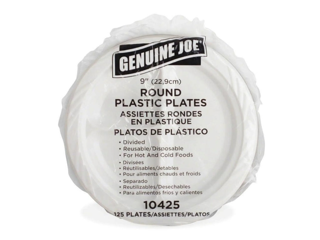 Genuine Joe 3-section Round Plastic PLatitudees, 9", 125 Pack, GJO10425