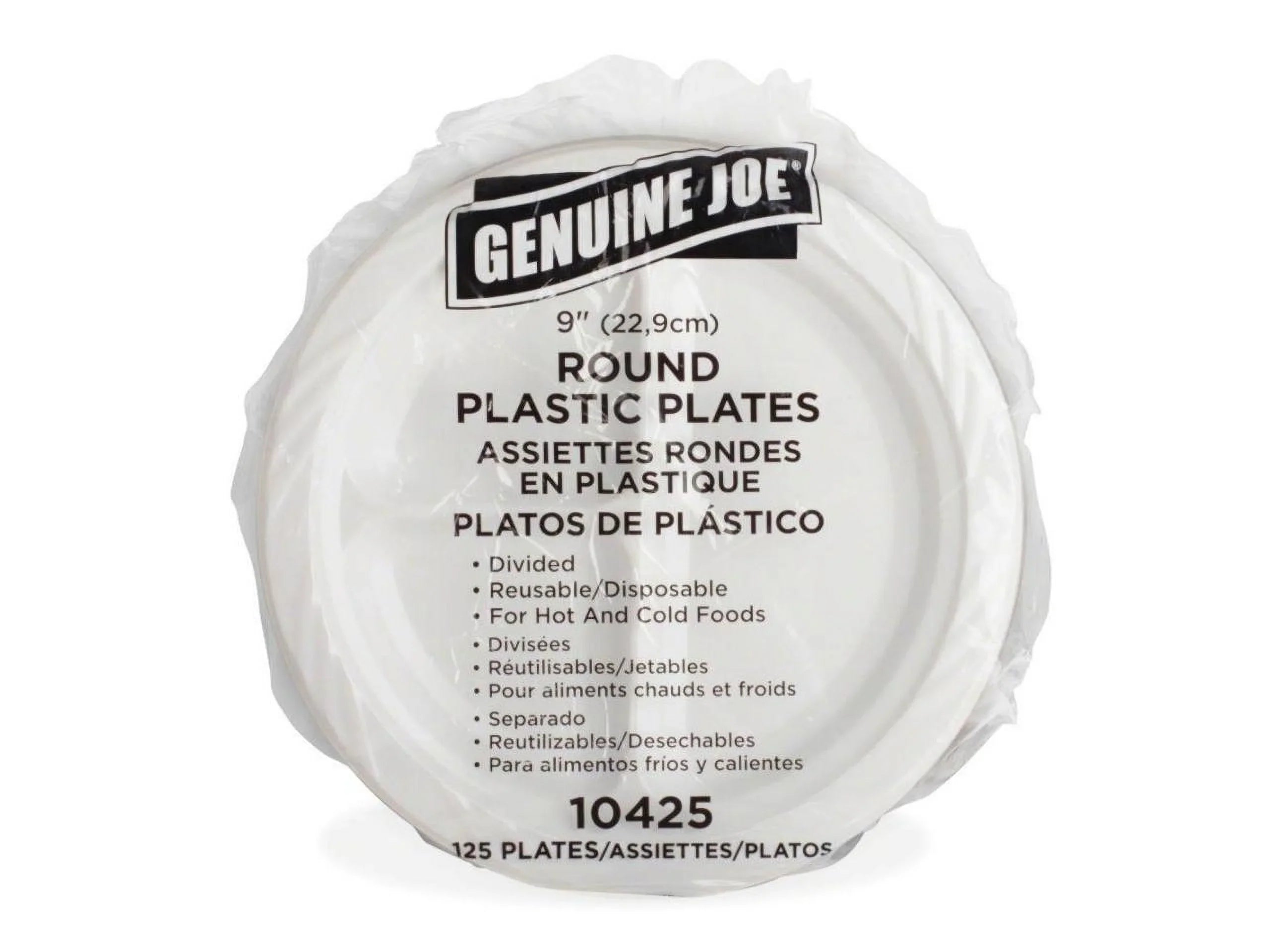 Genuine Joe 3-section Round Plastic PLatitudees, 9", 125 Pack, GJO10425