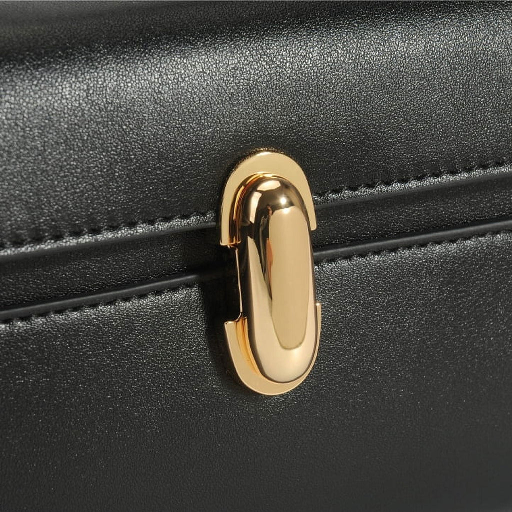 Qi Partner Handbags for Women The Symmetry Leather Top Handle Pochette Bags in Black