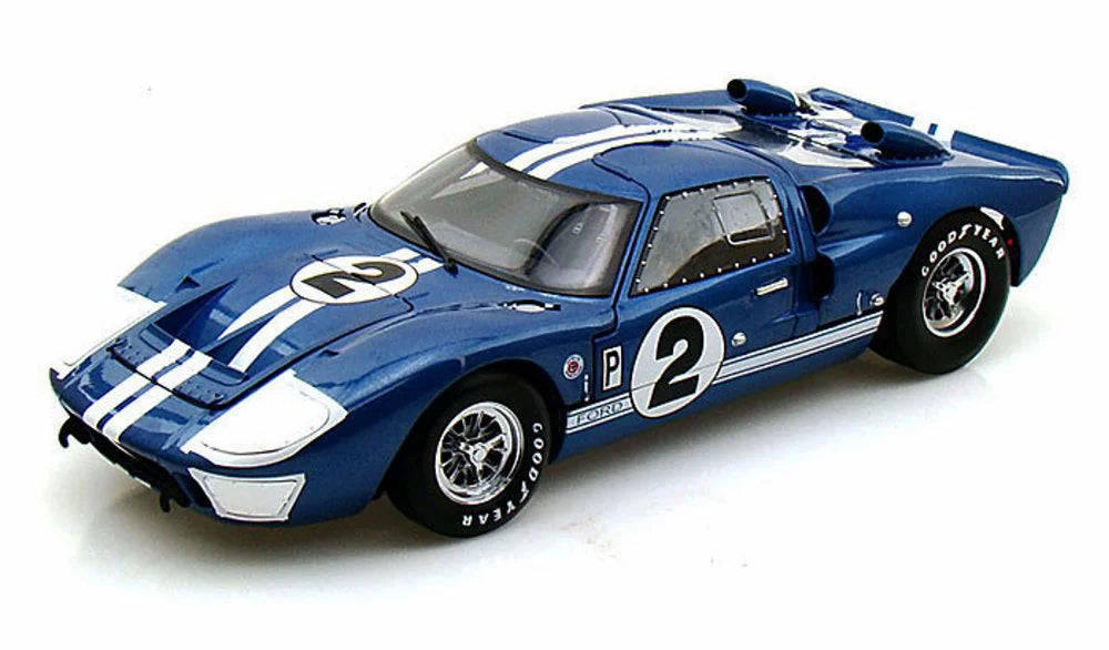 Diecast Car & LED Display Case Package - 1966 Ford GT-40 MK II #2, Blue w/ White Stripes - Shelby  SC401 - 1/18 Scale Diecast Model Toy Car w/LED Display Case
