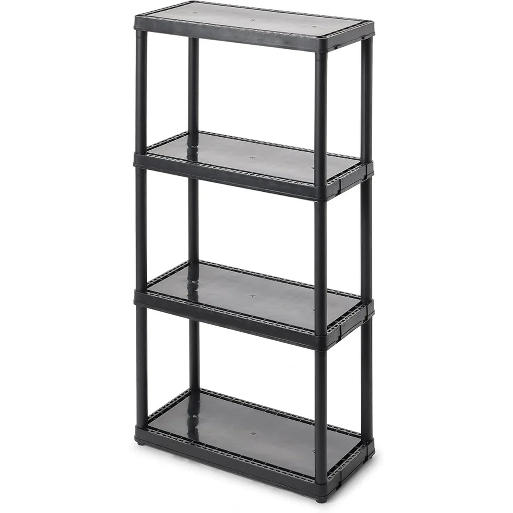 Multipurpose 4 Shelf Modular Design Solid Plastic Lightweight Storage Unit for Indoor and Outdoor Home or Office Organization, Black