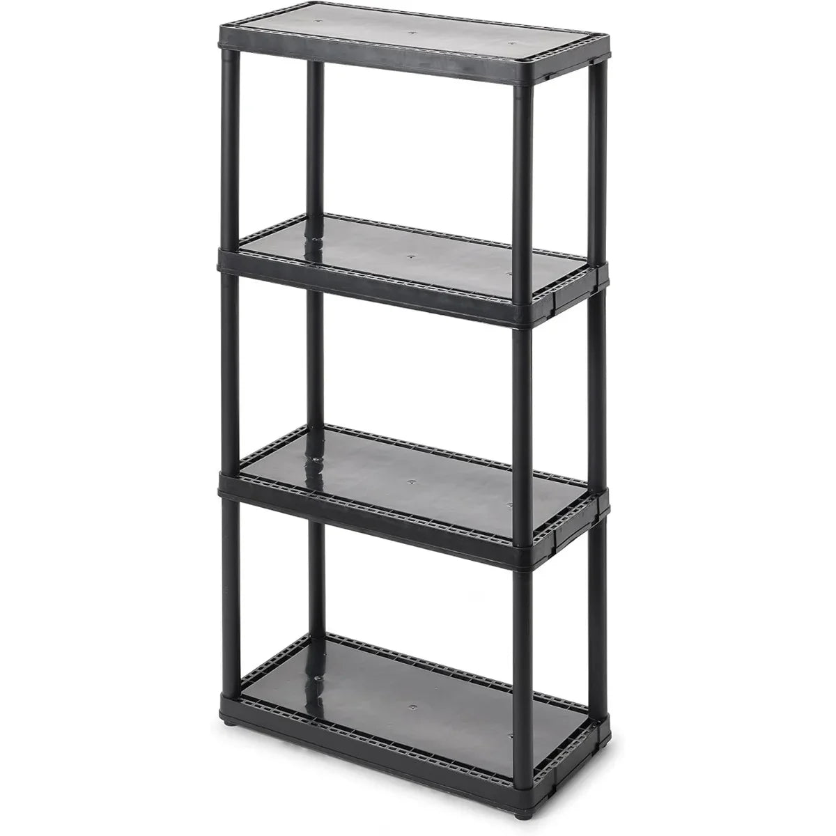 Multipurpose 4 Shelf Modular Design Solid Plastic Lightweight Storage Unit for Indoor and Outdoor Home or Office Organization, Black
